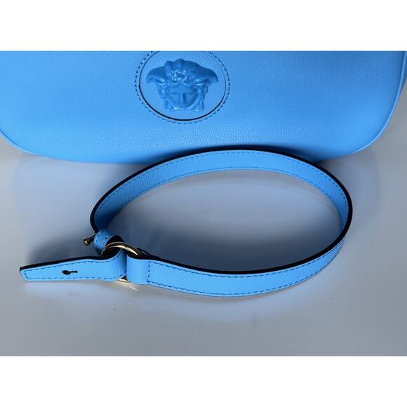 NWT $1875 Versace Medusa Head Calf Leather Blue Medium Hobo Bag 1000699 IT - Picture 14 of 16